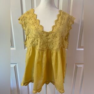Lucky Brand Washed Yellow Eyelet Tank Size L